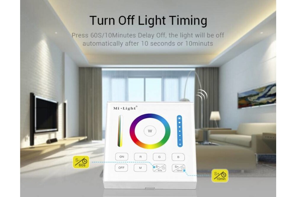 MiLight MiLight RGB+ DualWhite (RGB+CT) Touch Wandbediening Opbouw, 1-Zone, RF, 2xAAA