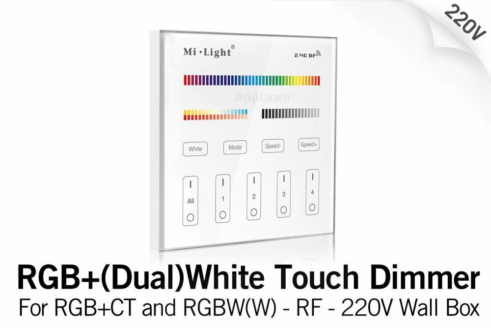 MiLight MiLight RGB+ DualWhite (RGB+CT) Touch Inbouw wandbediening, 4-zones, RF, 220V