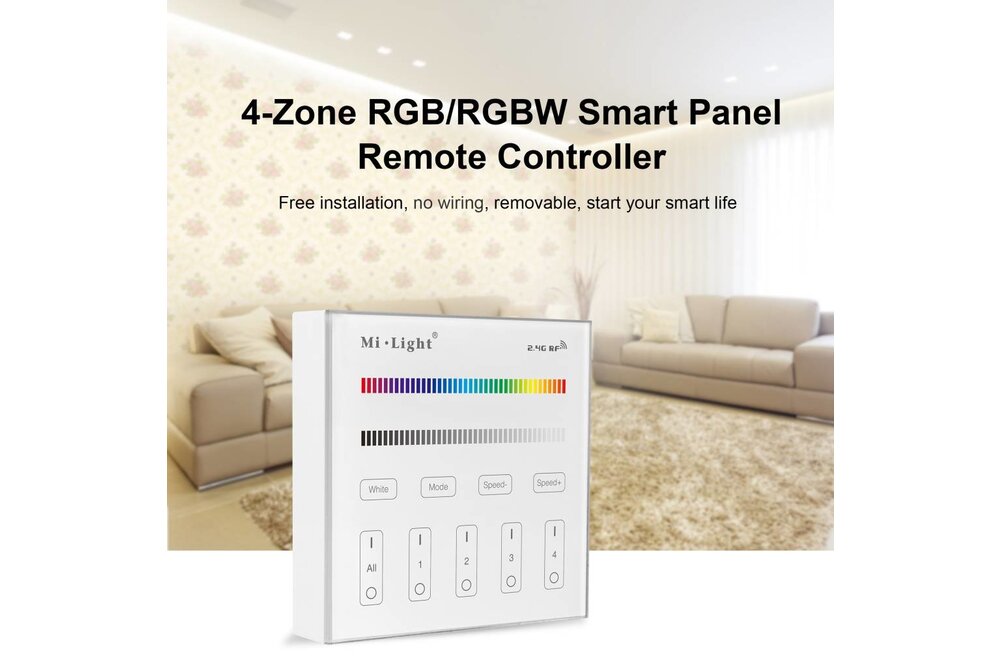 MiLight MiLight RGB / RGBW Touch Wandbediening Opbouw, 4-zones, RF, 2xAAA Batterij
