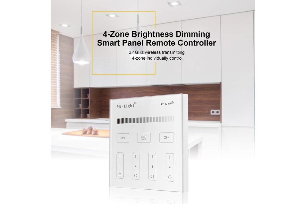 MiLight Mi-Light Inbouw RF Touch Dimmer Paneel 4-kanaals, Witte Verlichting 220V