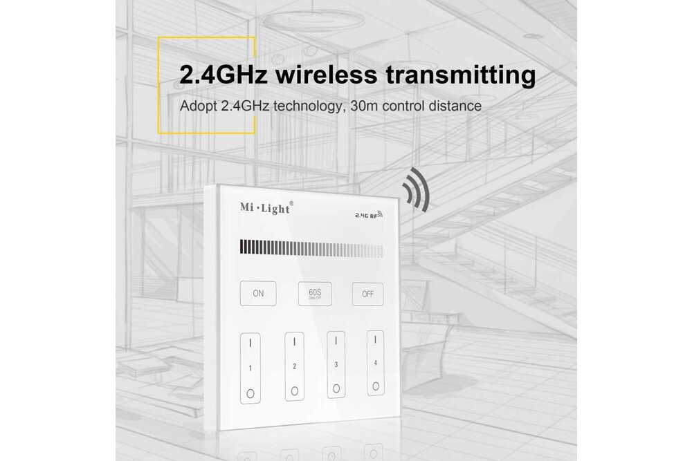 MiLight Mi-Light Inbouw RF Touch Dimmer Paneel 4-kanaals, Witte Verlichting 220V