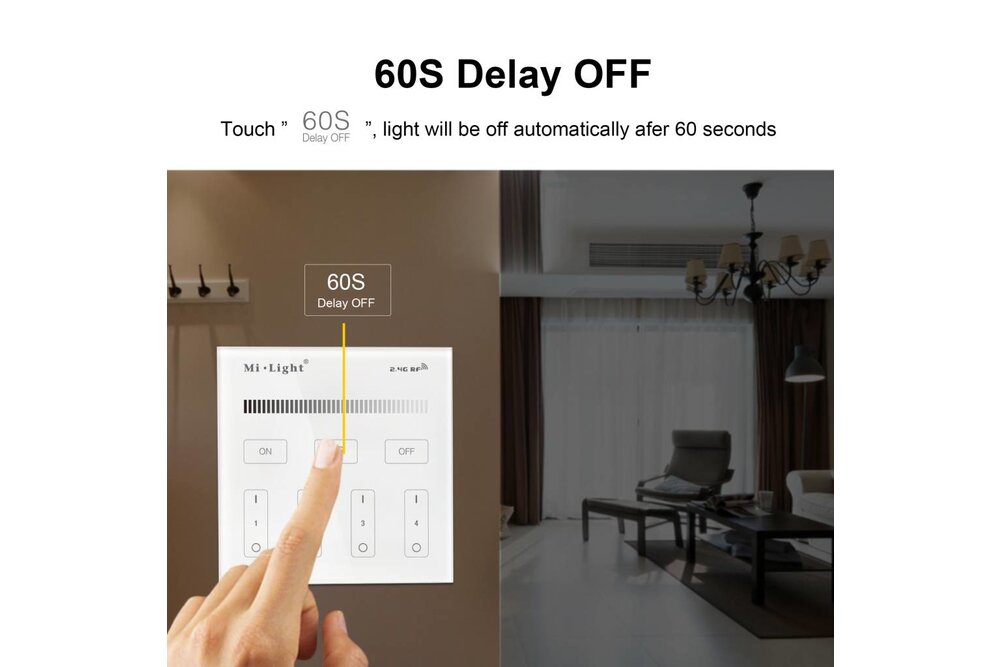MiLight Mi-Light Opbouw Touch WandBediening Dimmer 4-zone, Enkele kleur, AAA Batterij
