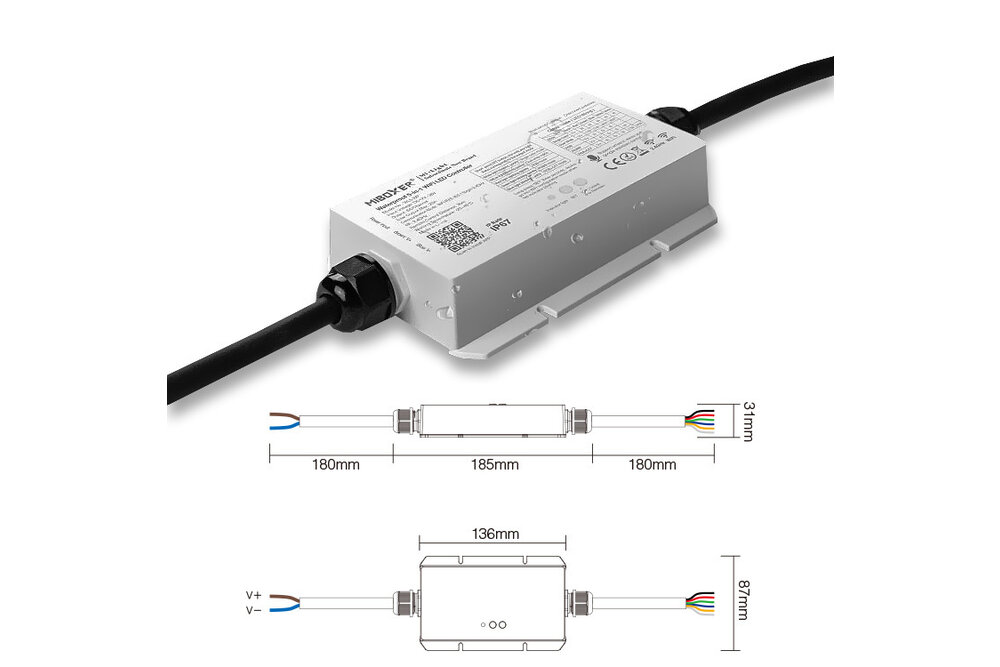 MiLight IP67 Waterdichte WiFi LEDstrip Controller | 12~24V 20A | Optioneel met afstandsbediening |  WL5-WP