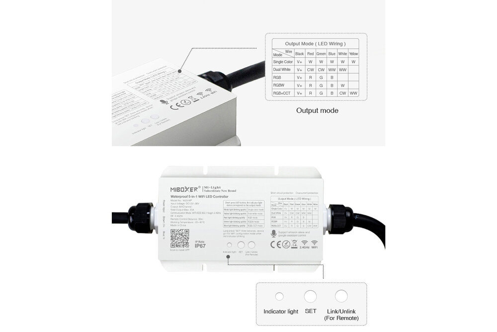 MiLight IP67 Waterdichte WiFi LEDstrip Controller | 12~24V 20A | Optioneel met afstandsbediening |  WL5-WP