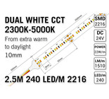 AppLamp ProLine PRO LINE Dual Wit 2300K~5000K CCT Led Strip | 2,5m 240 Leds pm Type 2216 24V - Losse Strip