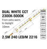 AppLamp ProLine PRO LINE Dual Wit 2300K~5000K CCT Led Strip | 2,5m 240 Leds pm Type 2216 24V - Losse Strip