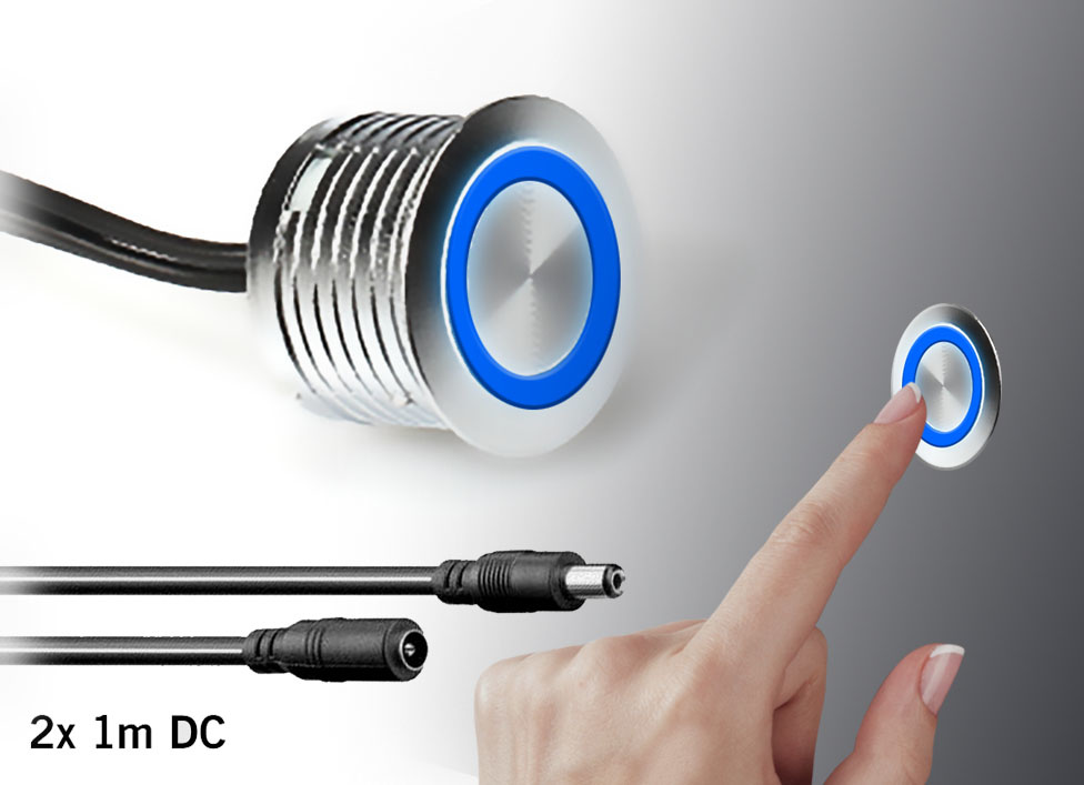 aardolie Rijpen inspanning Inbouw Touch dimmer ⌀18mm Chrome met blauwe functie LED | 12-24V 2A