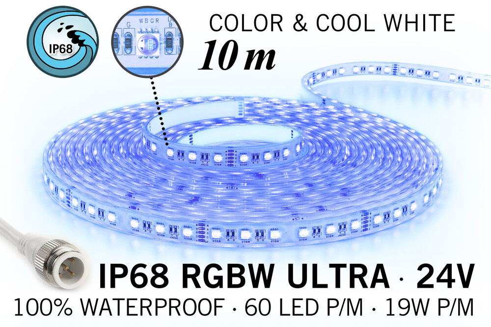 AppLamp IP68 Waterdichte RGBW ULTRA Ledstrip, RGB+Koel wit, 60 led's p/m, 24 Volt, 10 meter