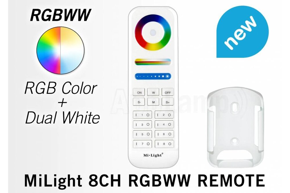 MiLight MiLight RGB+ DualWhite (RGB+CT) Touch  hand afstandsbediening,  8-zones, RF, 2xAAA