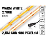 AppLamp COB 2700K Warm Wit Led Strip | 2.5m 9W pm  12V | 480 pixels pm - Losse Strip