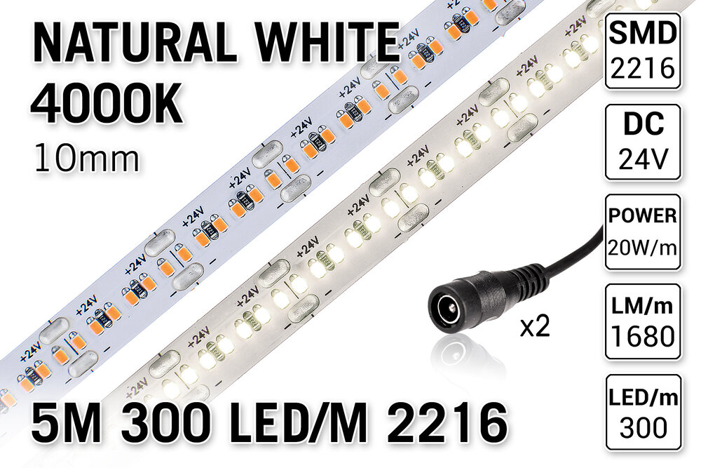 AppLamp ProLine PRO LINE Neutraal Wit Led Strip | 5m 300 Leds pm Type 2216 24V Losse Strip