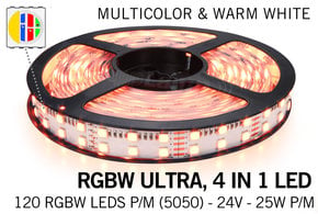 Applamp RGBW ULTRA LED strip dubbele rij 120 LED per meter, 4 IN 1 LED