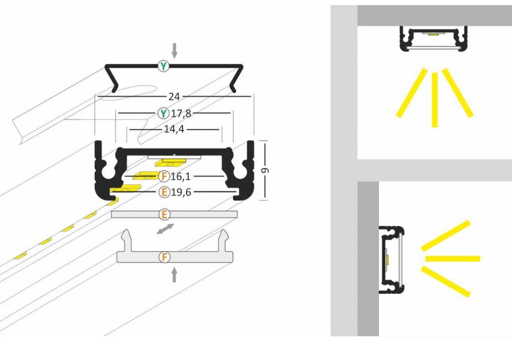 FLUID 14mm Led Profiel Opbouw 1m-2m