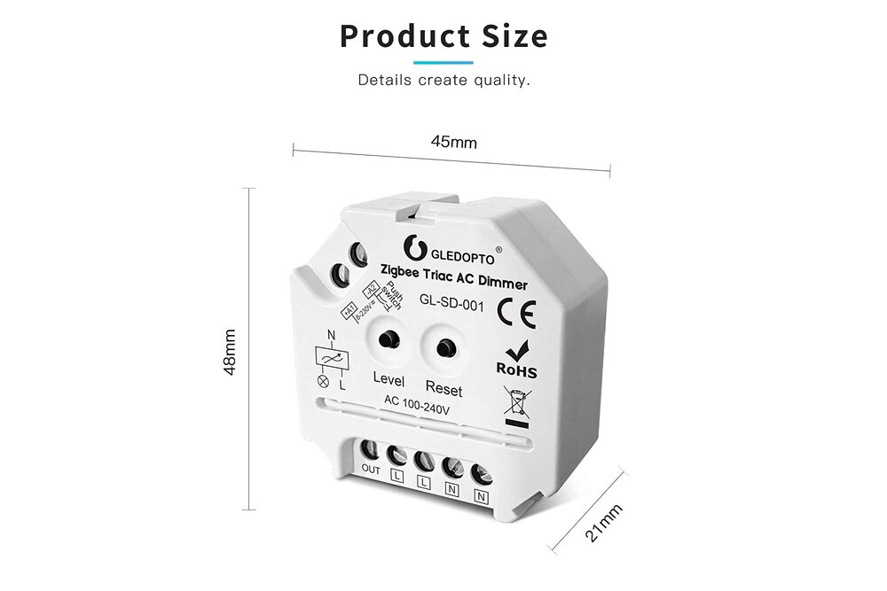 GLEDOPTO Gledopto Zigbee 230 VoltTriac Dimmer module 400W voor halogeen en dimbare LED lampen of voedingen)