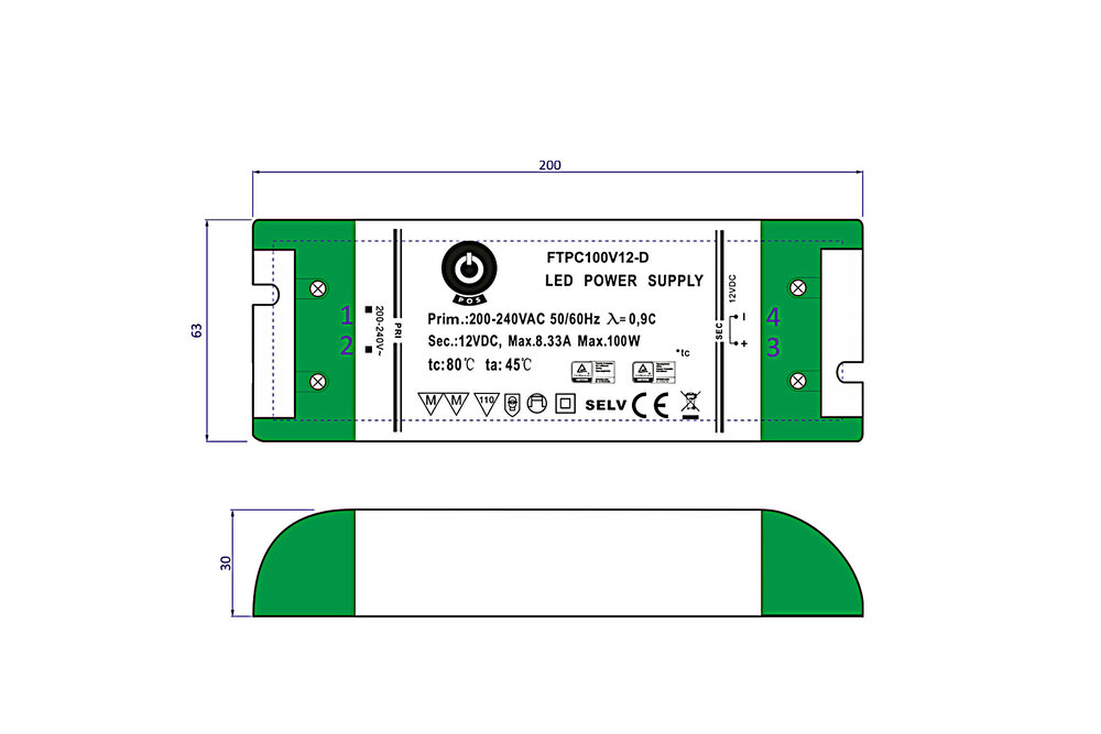 POS-POWER Compacte Dimbare Voeding DC 24 Volt 100 Watt 4.17Ampère