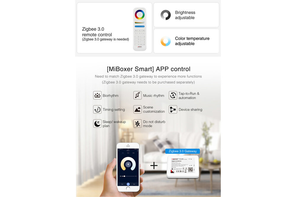 MiLight Mi-Light 12Watt Dimbaar Dual White LED Zigbee  kantelbare Inbouwspot 220V. Mat Wit ⌀90mm