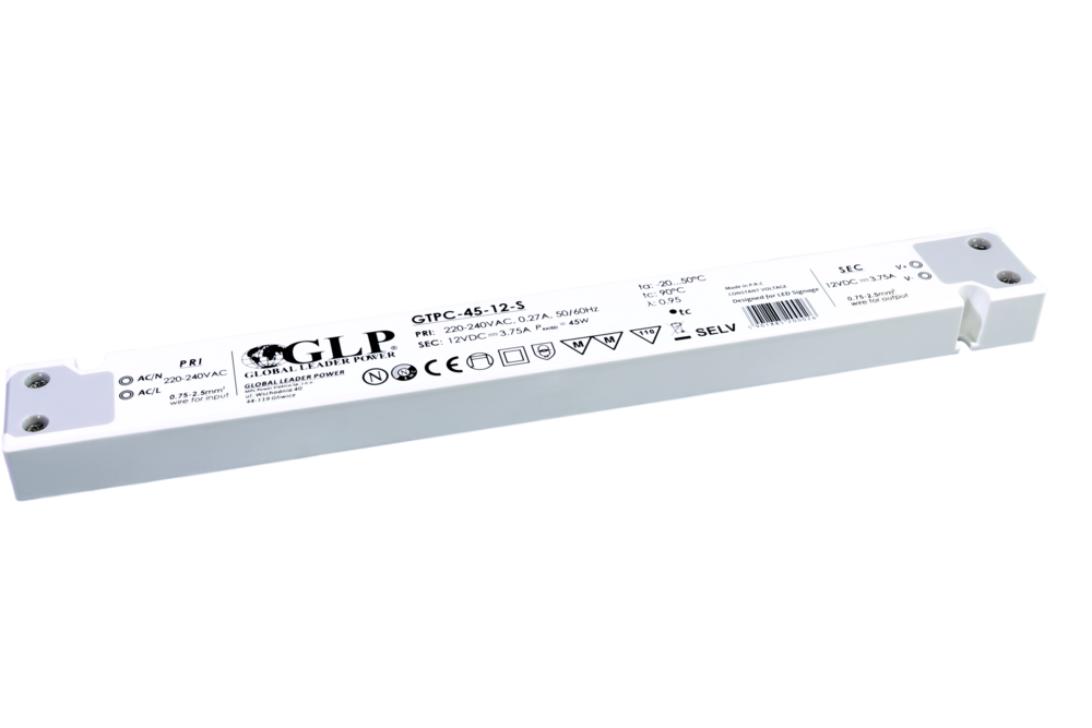 GLP Ultra Dunne Constant Voltage Voeding DC 12 Volt 45 Watt 3.75 Ampère met PFC control