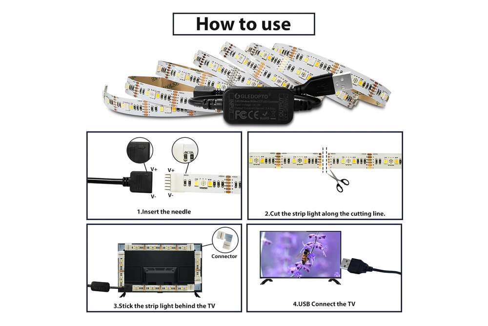 GLEDOPTO GLEDOPTO 5W USB RGB + CCT 2M LED Strip Light 5V GL-MC-001S