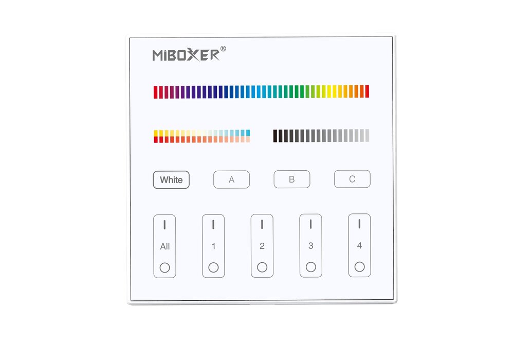 MiLight DALI DT8 4-Zone 3 in 1 RGB/RGBW/RGB+CCT Touch Wandpaneel