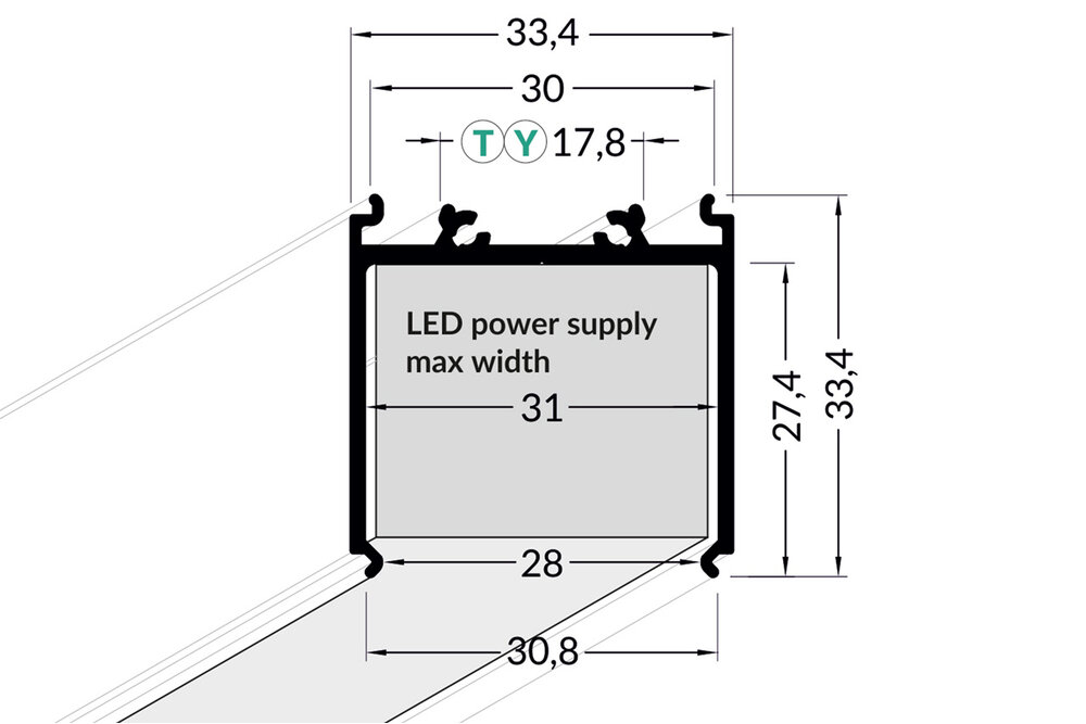 EVO308 31mm Combinatie Led Profiel 1m-2m