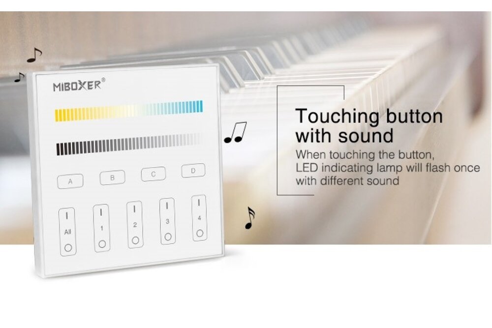 MiLight DALI DT8 4-zone Dual White / Correlated Color Temperature Touch Wandpaneel