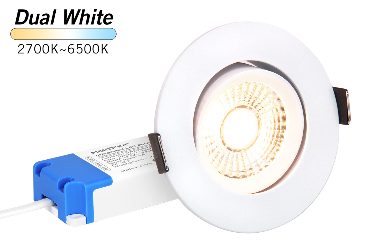 MiLight Mi-Light 6Watt Dimbaar Dual White LED 2.4G RF kantelbare Inbouwspot 220V. Mat Wit ⌀90mm