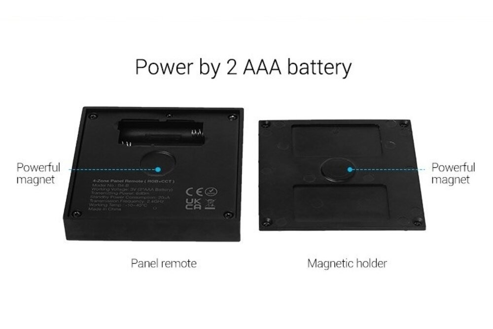MiLight Zwarte MiLight RGB+ DualWhite (RGB+CT) Touch Wandbediening Opbouw, 4-zones, RF, 2xAAA