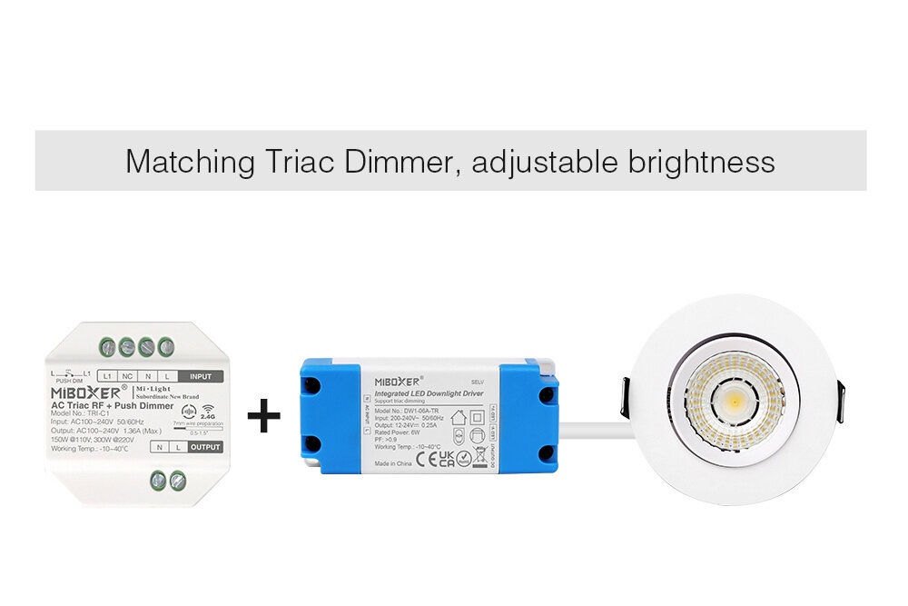 MiLight Mi-Light 6Watt Dimbaar Warm Wit 2700K LED Triac kantelbare Inbouwspot 220V. Mat Wit ⌀90mm