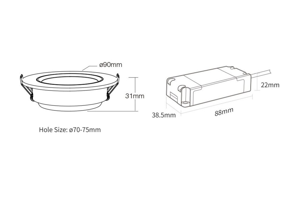 MiLight Mi-Light 6Watt Dimbaar Warm Wit 2700K LED Triac kantelbare Inbouwspot 220V. Mat Wit ⌀90mm