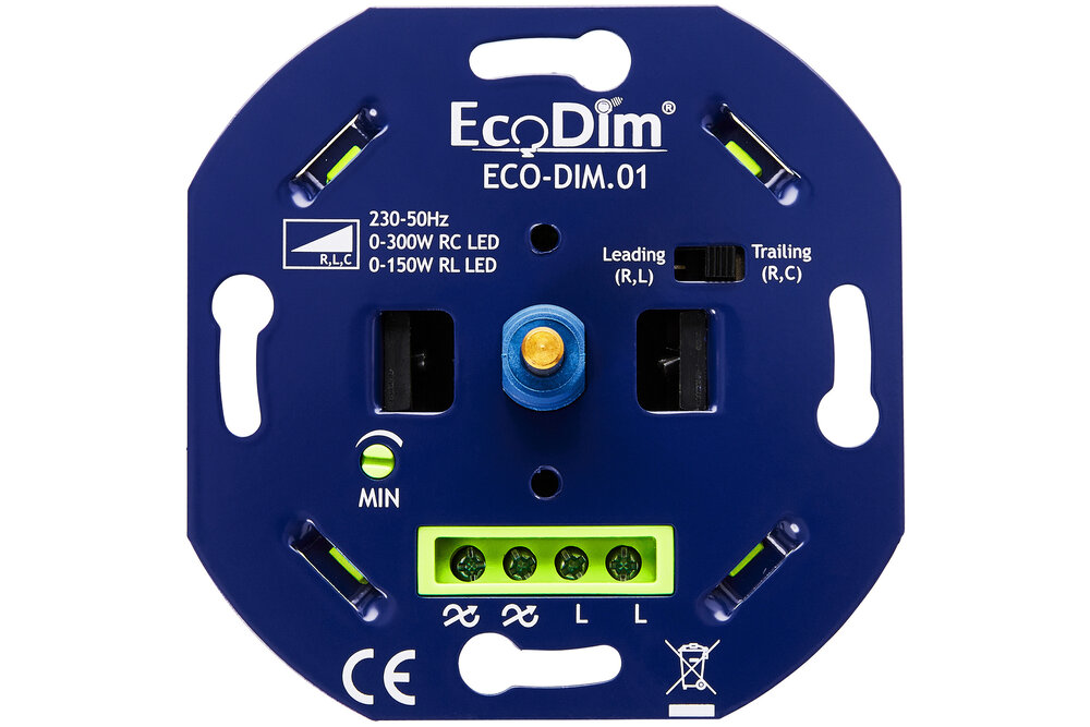 EcoDim ECO-DIM.01 Led dimmer universeel 0-300W (RLC) fase aan- en af snijding.