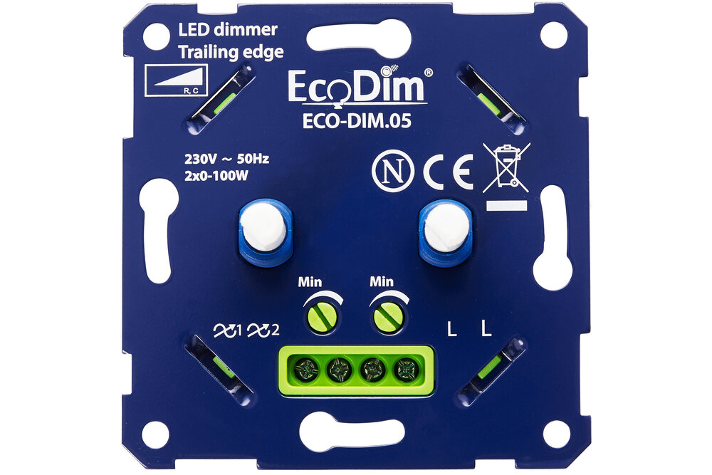 EcoDim ECO-DIM.05 Universele LED Duo Dimmer inbouw fase afsnijding 2x 0-100W