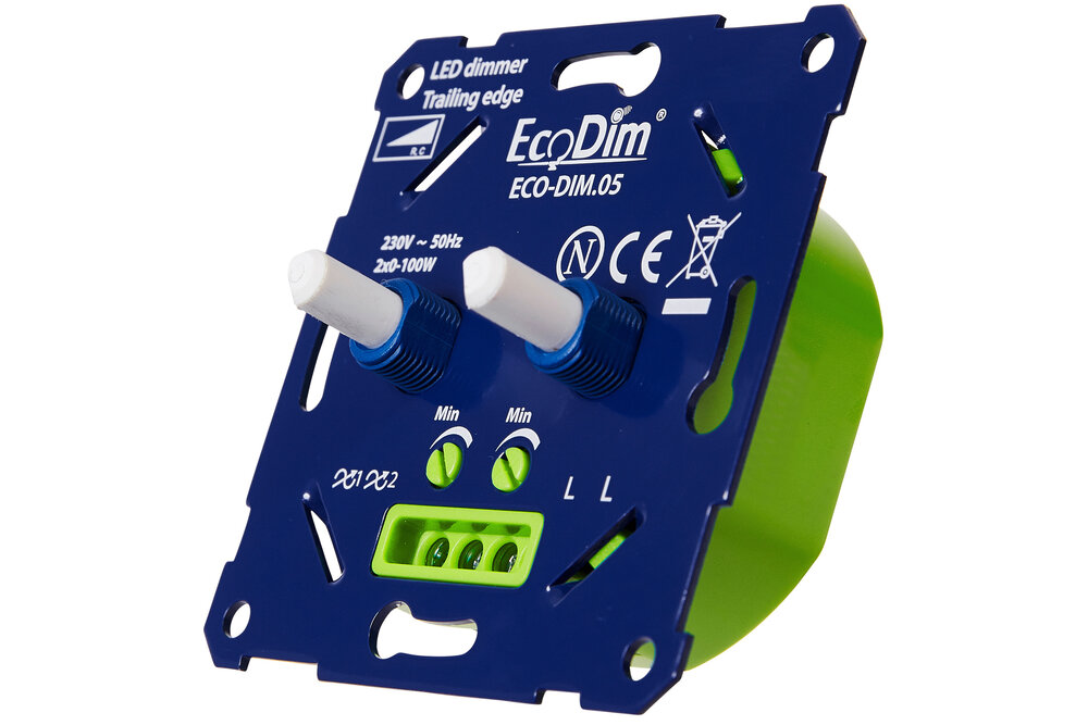 EcoDim ECO-DIM.05 Universele LED Duo Dimmer inbouw fase afsnijding 2x 0-100W