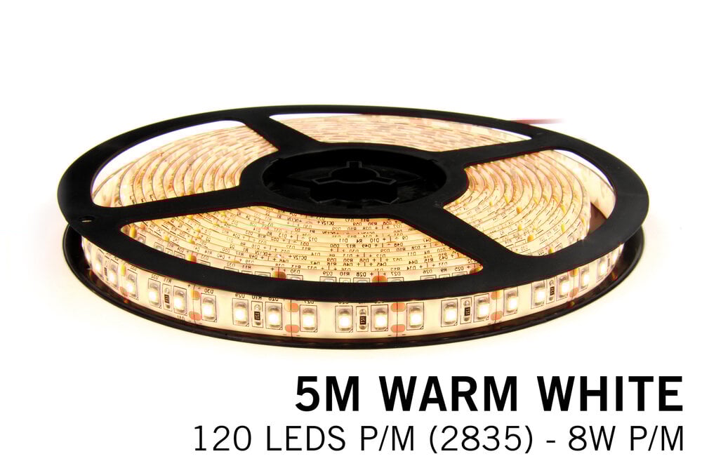Applamp Warm Wit LED strip 120 leds p.m. - 5M - type 2835 - IP20 - 12V - 8 W p.m.