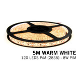 Warm Wit LED strip 120 leds p.m. - 5M - type 2835 - IP20 - 12V - 8 W p.m.