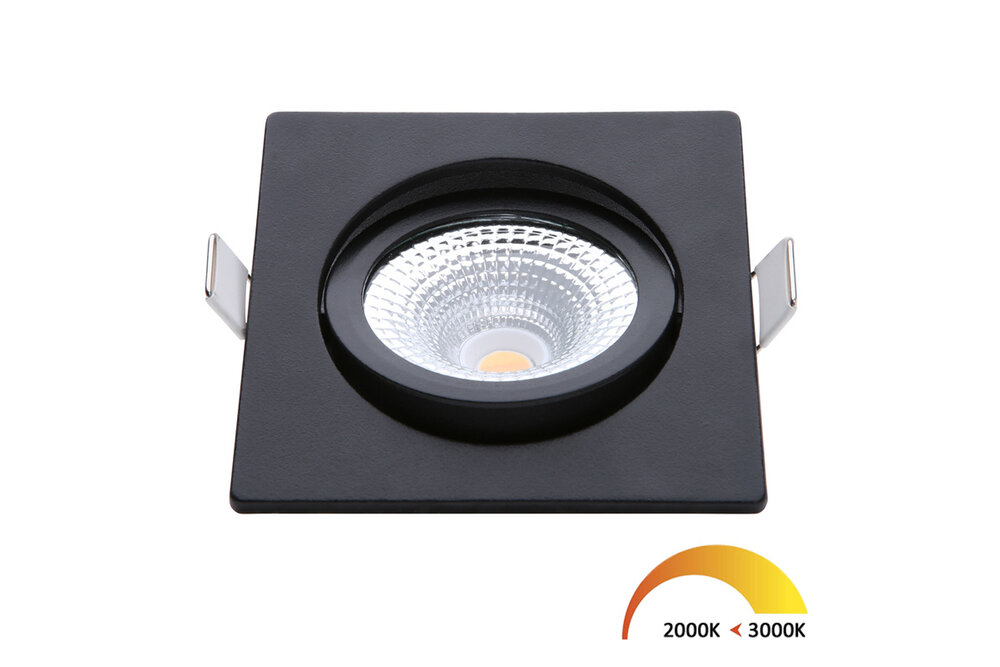 EcoDim EcoDim 5Watt  2000K - 3000K Vierkante Zwarte Kantelbare LED Inbouwspot Warm Wit 85mmØ Kantelbaar IP54