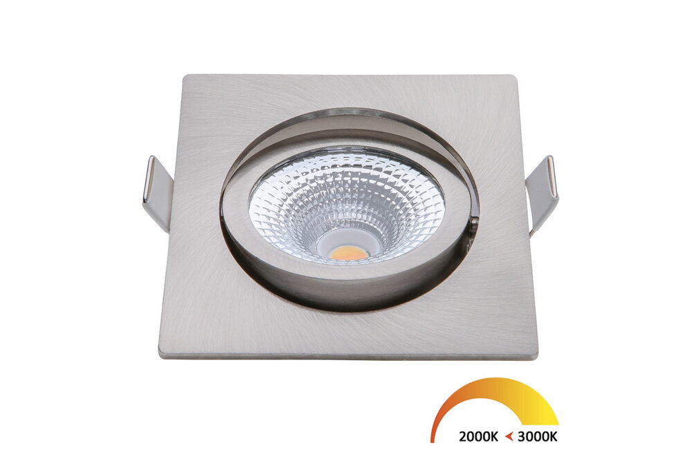 EcoDim EcoDim 5Watt  2000K - 3000K Vierkante Nikkel Kantelbare LED Inbouwspot Warm Wit 85mmØ Kantelbaar IP54