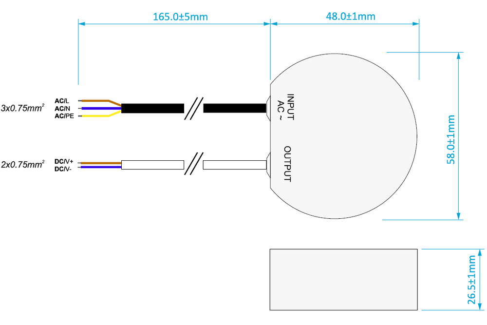 MWPower Mini Waterdichte Voeding ⌀58mm - DC 24V 30 Watt 1.25A - IP66