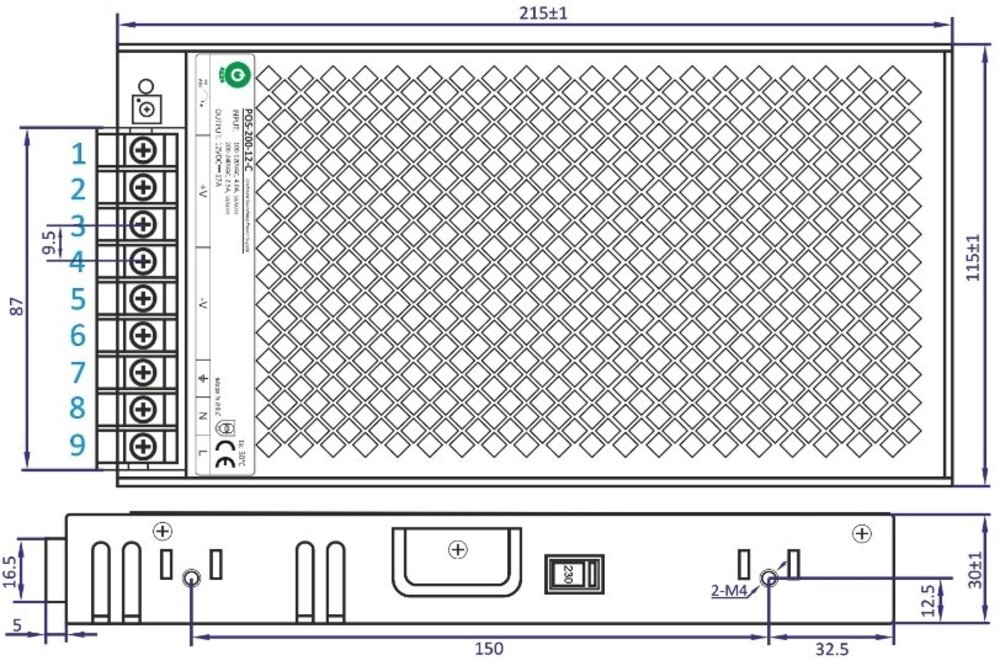 POS-POWER Compacte Schakelende Voeding DC 12 Volt 200 Watt 17 Ampère