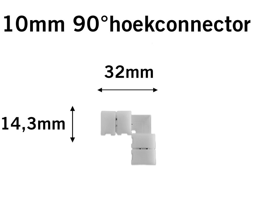 Witte LED strip 90° hoek L-connector, soldeervrij, 8 of 10mm breed