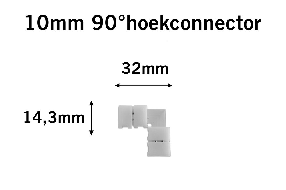 Witte LED strip 90° hoek L-connector, soldeervrij, 8 of 10mm breed