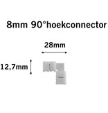 Witte LED strip 90° hoek L-connector, soldeervrij, 8 of 10mm breed