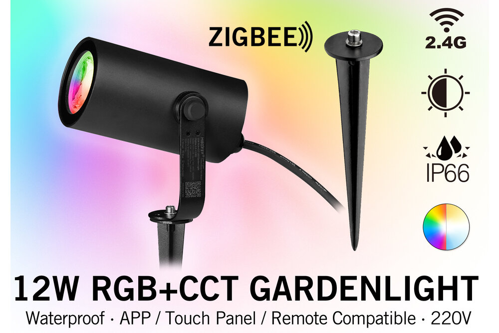 MiLight Mi-light  RF 2.4G + Zigbee 12W RGG+CCT 220V LED Tuinspot  Kleur+Dual Wit IP66