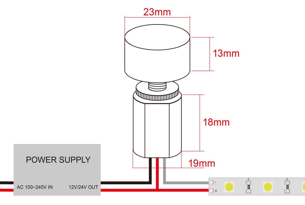 Mini LED Dimmer inbouw draaiknop 12V-24V, 4A, IP65 waterproof