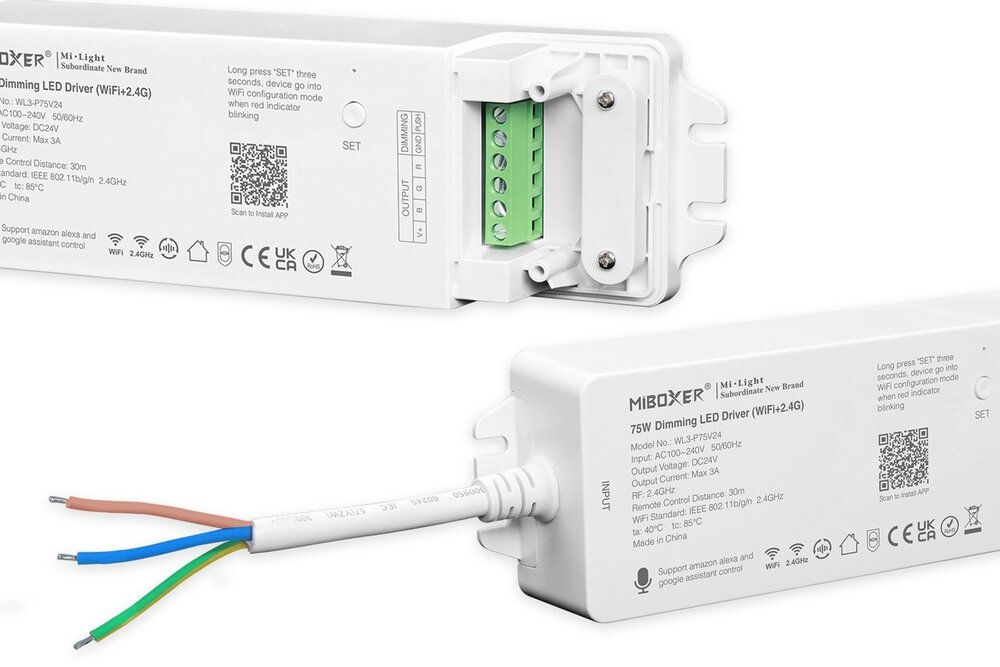 MiLight Miboxer 75W 24Volt WiFi Controller en voeding in  één voor Enkelkleur/Dualwhite/RGB/RGBW/RGBCCT Ledstrips