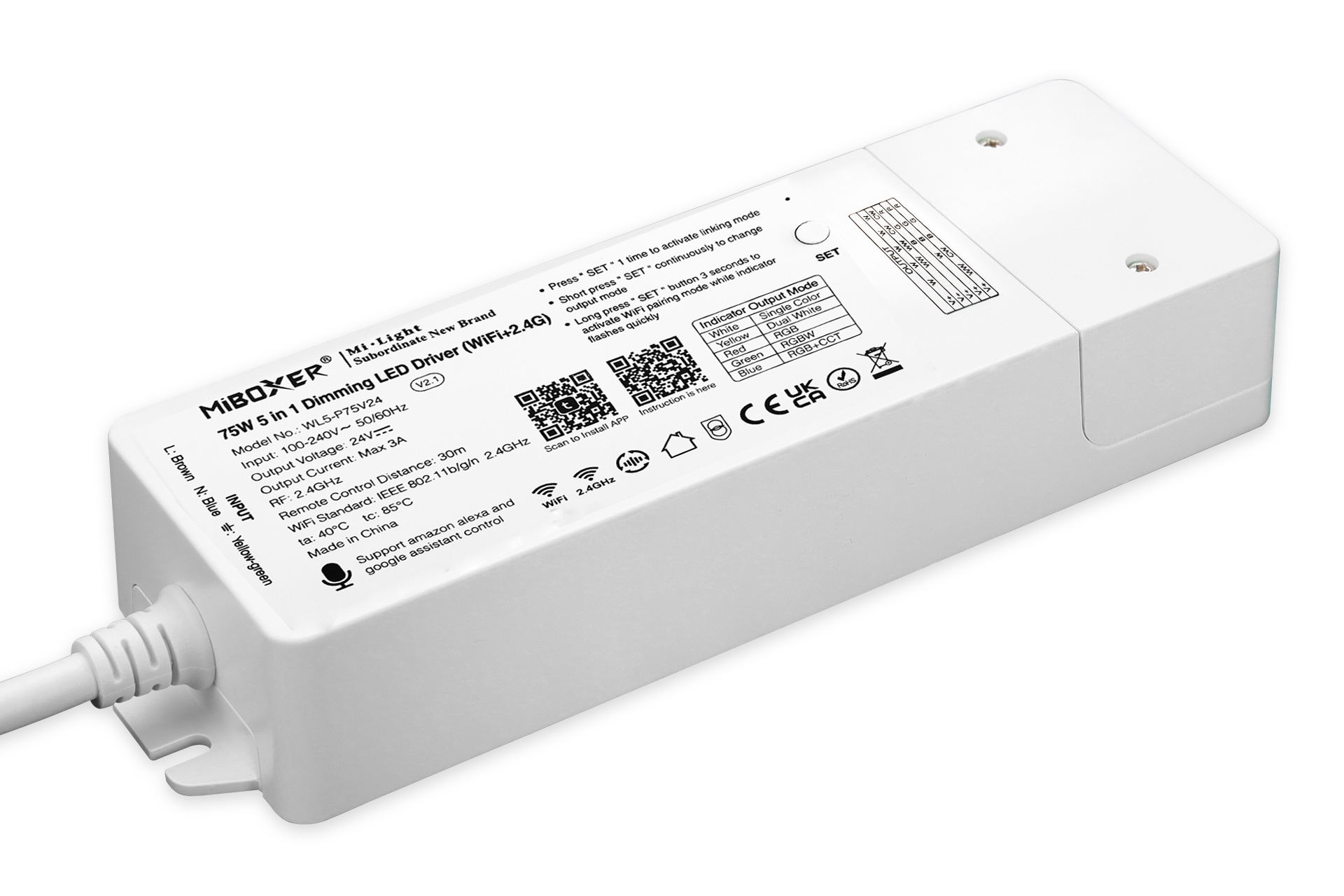 MiLight Miboxer 75W 24Volt WiFi Controller en voeding in  één voor Enkelkleur/Dualwhite/RGB/RGBW/RGBCCT Ledstrips