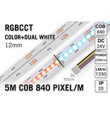 AppLamp COB RGBCCT Led Strip | Kleur+Dual Wit | 5m 25W pm  24V | 840 pixels pm - Losse Strip