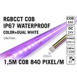 AppLamp COB RGBCCT IP67 Waterproof Led Strip | Kleur+Dual Wit | 1,5m 25W pm  24V | 840 pixels pm - Losse Strip