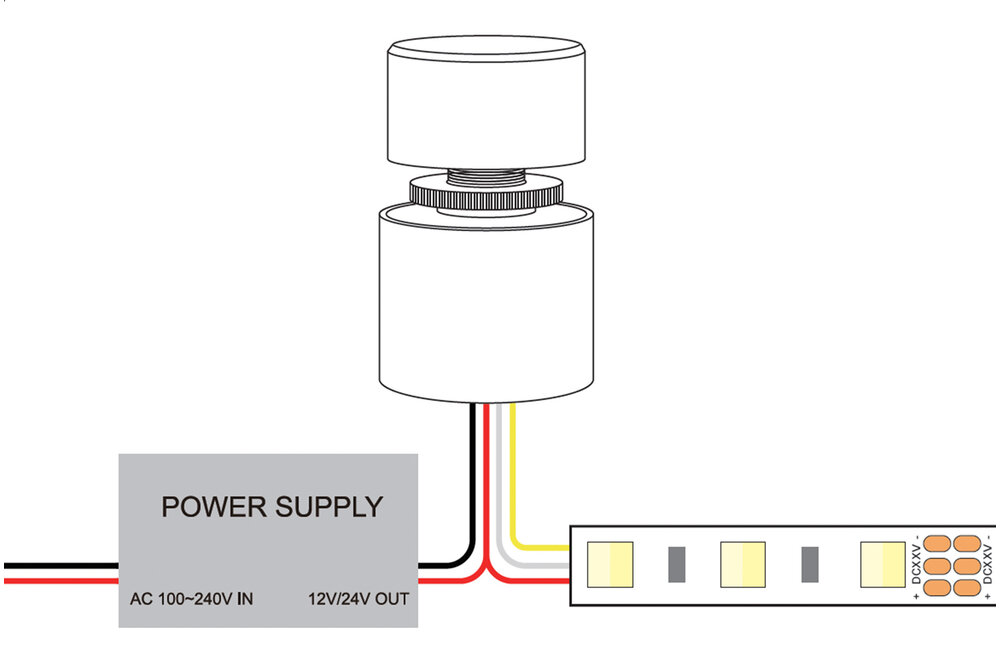 Applamp Mini LED Dimmer CCT / Dual White inbouw draaiknop 12V-24V, 3A, IP65 waterproof