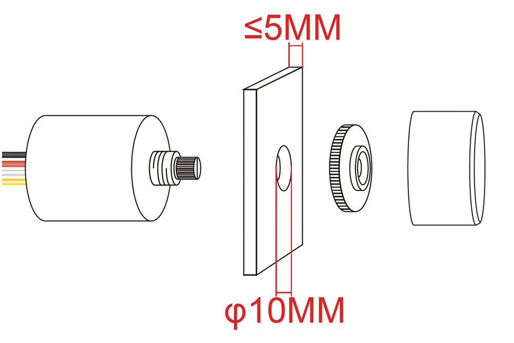 Applamp Mini LED Dimmer CCT / Dual White inbouw draaiknop 12V-24V, 3A, IP65 waterproof