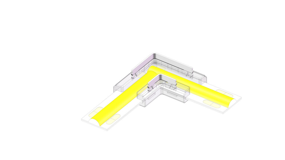 COB LED 90° hoek L-connector voor enkelkleurige ledstrips, soldeervrij. Voor 8mm ledstrips